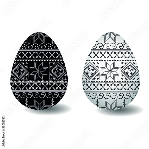 Vector Easter Eggs with ethnic Ukrainian ornament pattern. Ukrainian traditional ancient Pysanka design