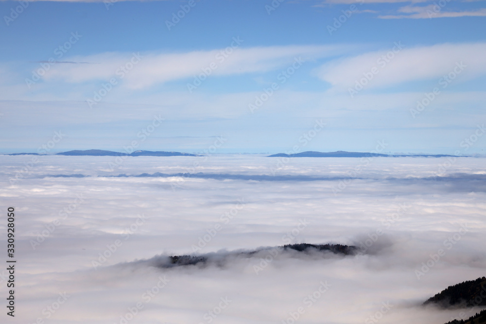 Panorama of a sea of clouds in Switzerland