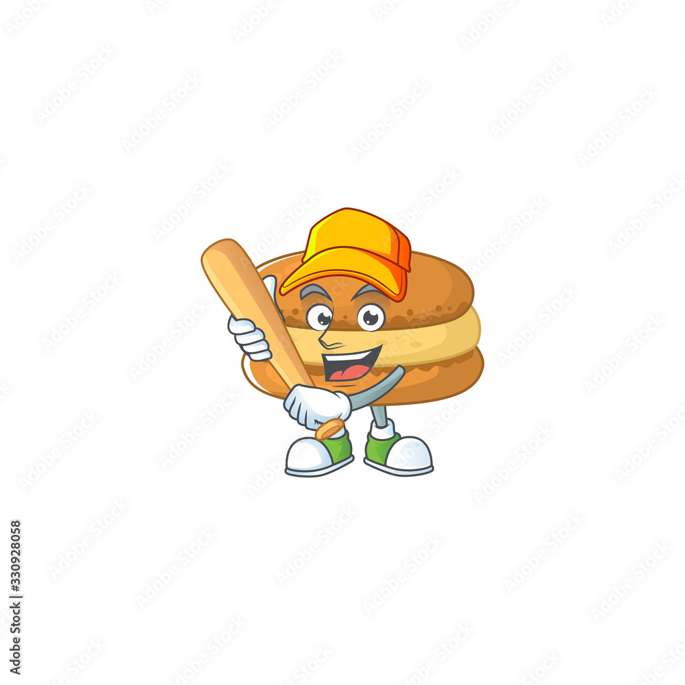 Cartoon design of chocolate macarons having baseball stick