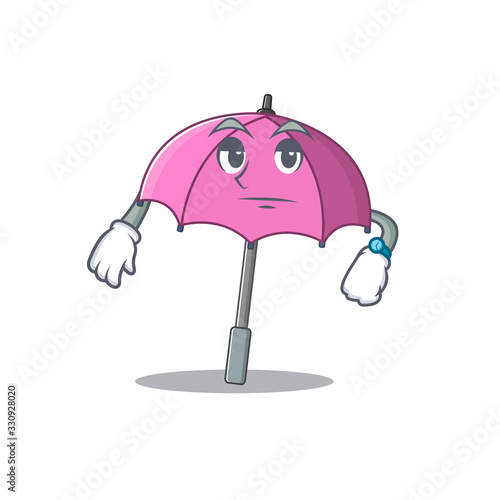 Pink umbrella on waiting gesture mascot design style