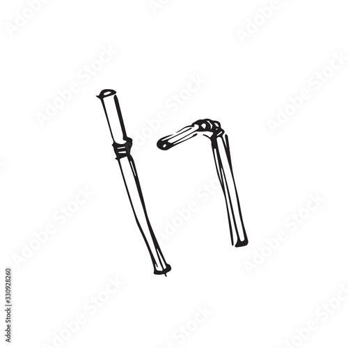 Plastic tubes for drinking isolated on white background. Vector hand drawn outline illustration, sketch style. Refuse plastic. Plastic waste for recycling. Pollution and ecology theme. Vector element 