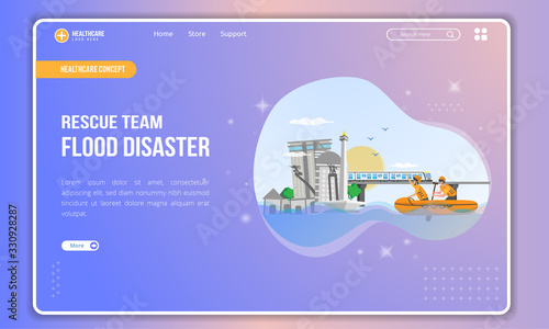Rescue team for flood disaster illustration on landing page