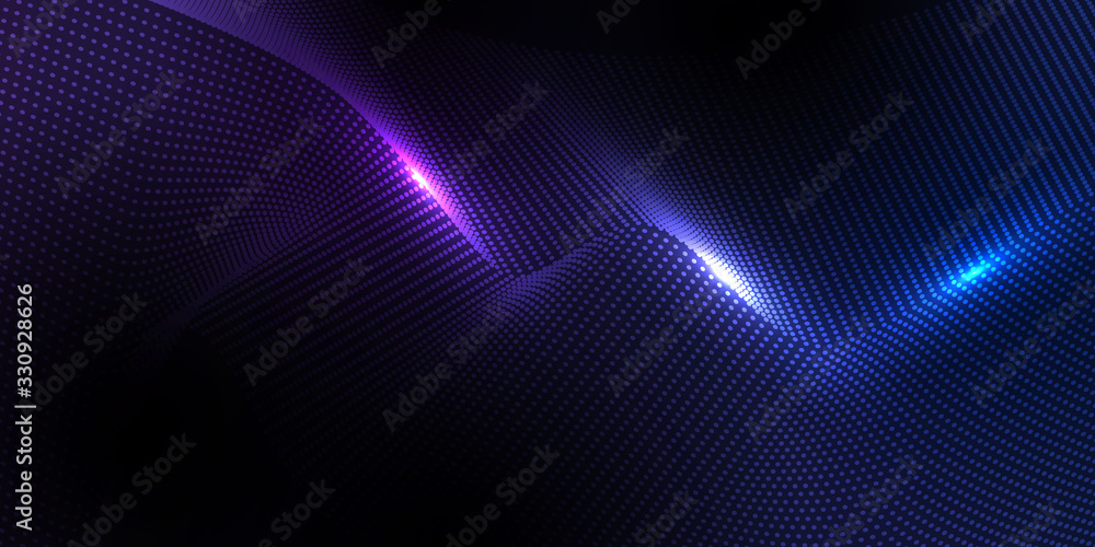 Obraz premium Abstract geometric pattern and background poster with dynamic waves. technology Particle Mist network Cyber security Vector illustration.