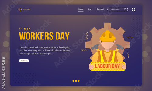Flat design of Labour day concept on landing page template