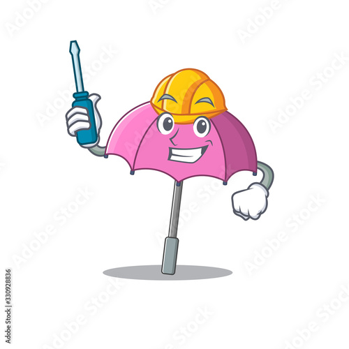 Smart automotive pink umbrella presented in cartoon character design