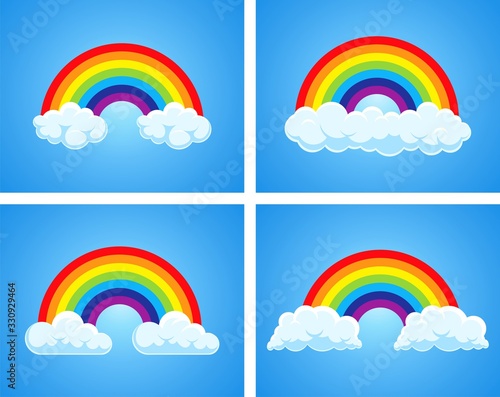 vector symbol of rainbow and clouds in the blue sky