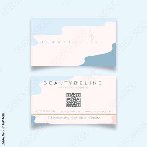 Simple business card with blue river concept, center barcode Minimalist Template