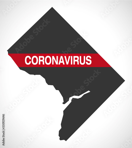Washington DC USA federal state map with Coronavirus warning illustration