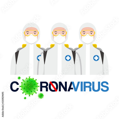 doctor team wearing hazmat suit, surgical face mask fighting with coronavirus diseases