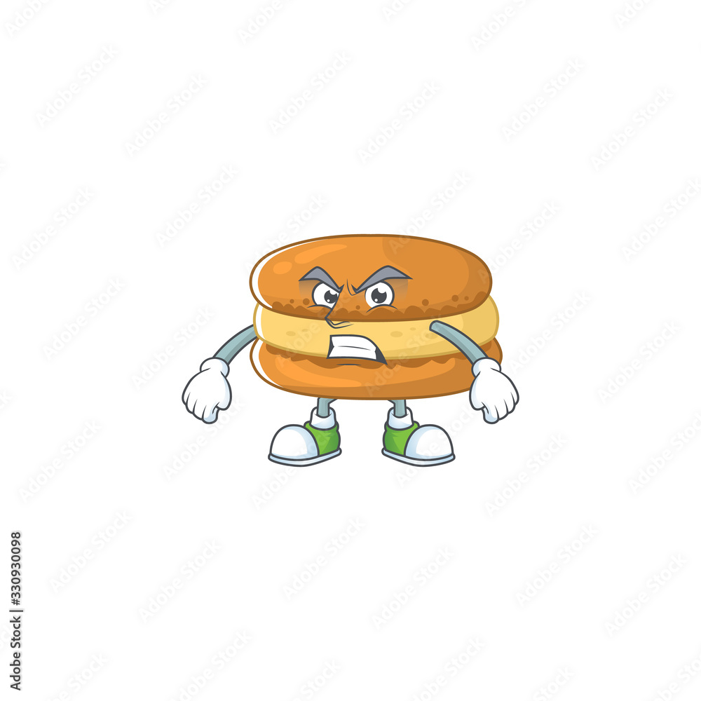 Charming chocolate macarons mascot design style waving hand Charming chocolate macarons mascot design style waving hand