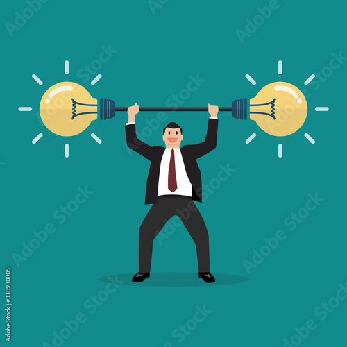 Businessman lifting exercise with barbell idea weight