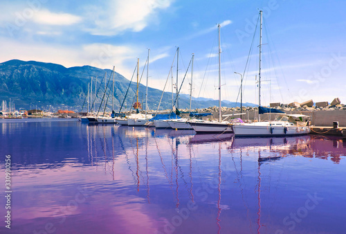 impressive water reflections at Kalamata harbor Peloponnese Greece 