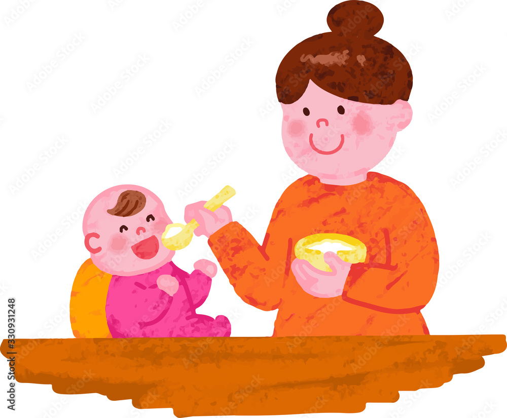 Naklejka premium 赤ちゃん離乳食ママ