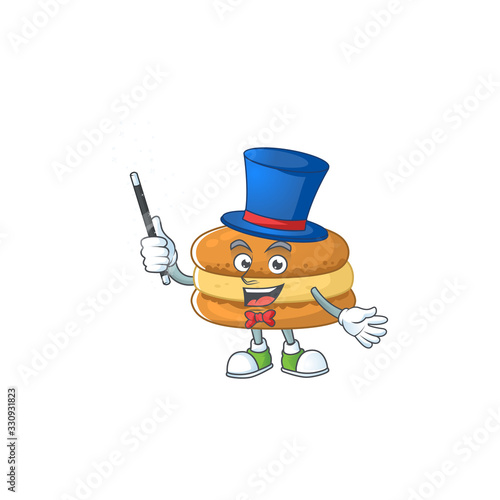 Charming chocolate macarons cartoon design performance as a Magician style