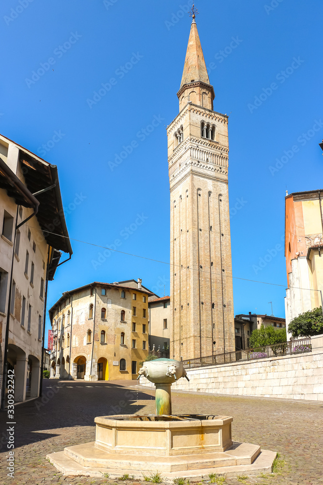 Fototapeta premium Pordenone, Italy. Beautiful view of bell tower in Pordenone.