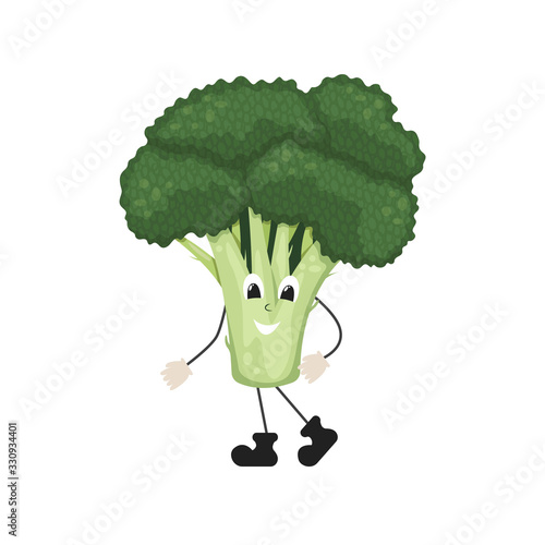 Green broccoli inflorescence. Healthy food, vegetarianism. Isolated flat vector illustration.