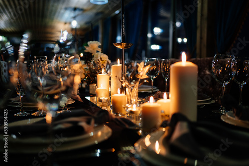 Fototapete festive table setting candles for wedding party