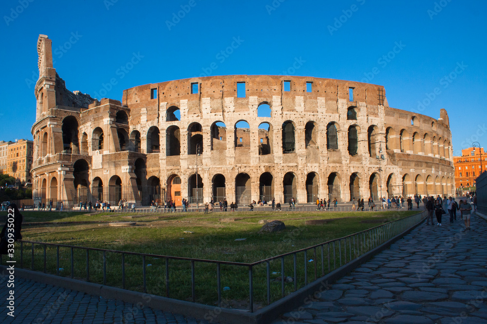 Rome Italy panoramic sunny view of the Colosseum