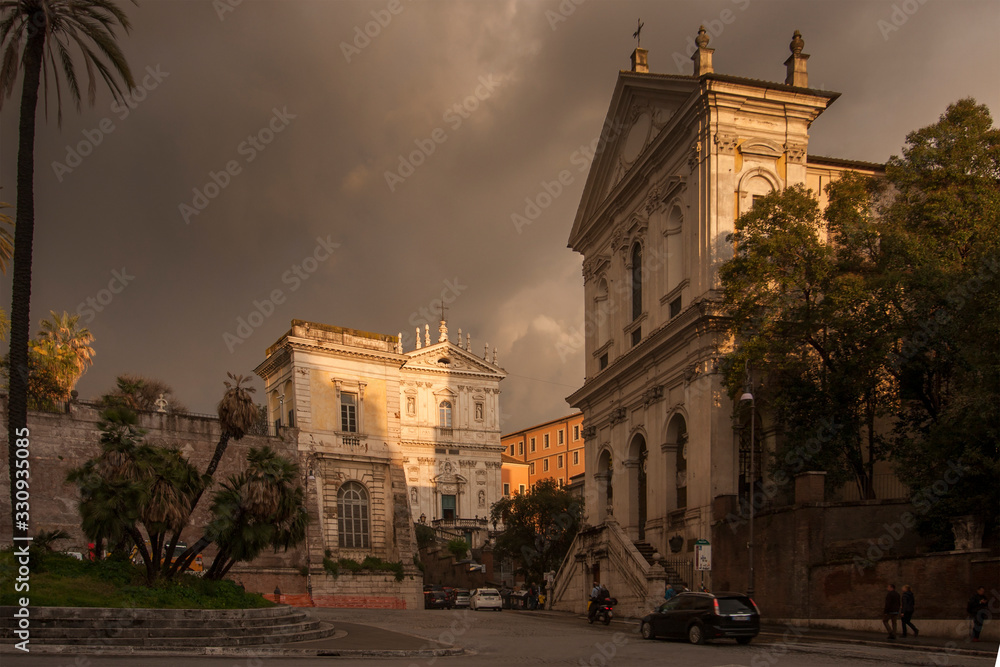 Fototapeta premium Rome Italy panoramic view of the city with cloudy sky