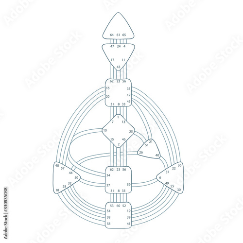 Human design bodygraph chart design. Vector isolated illustration. Energy centers gates system blank template