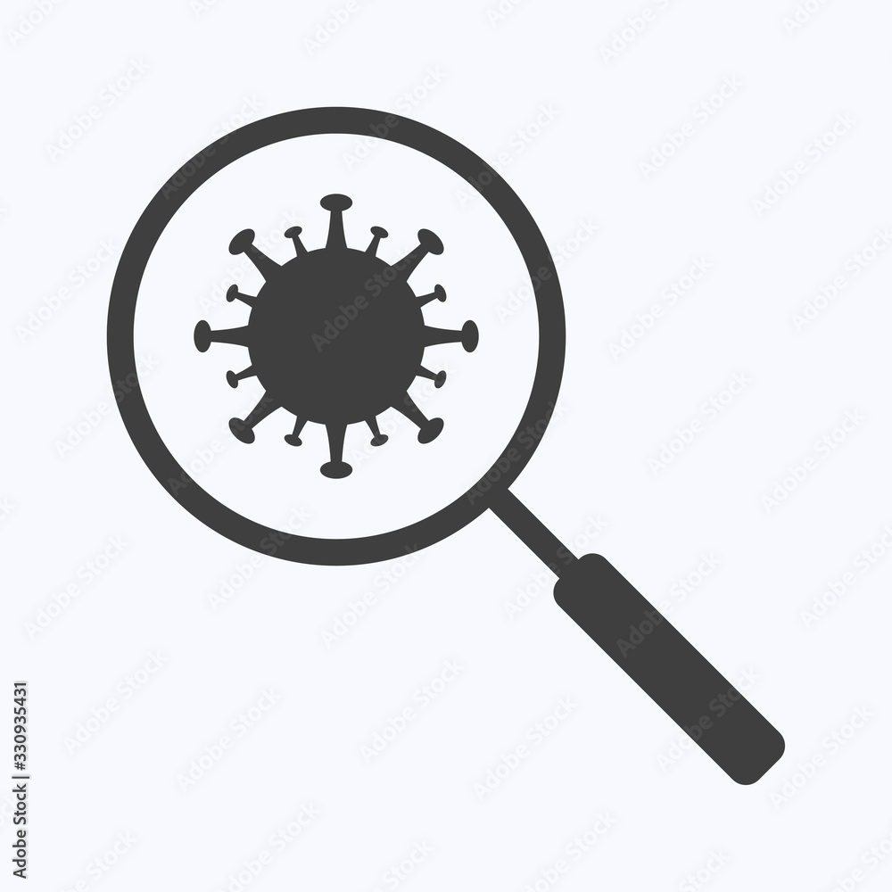 Magnifying glass coronavirus flat design style on white background, vector illustration Magnifying glass coronavirus flat design style on white background, vector illustration