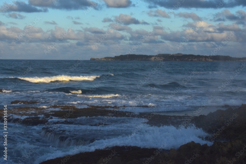 waves break on the shore. Atlantic ocean. Dominican Republic