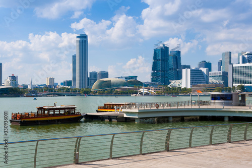 Photography Singapore marina bay travel district in day time with hotel and pier view