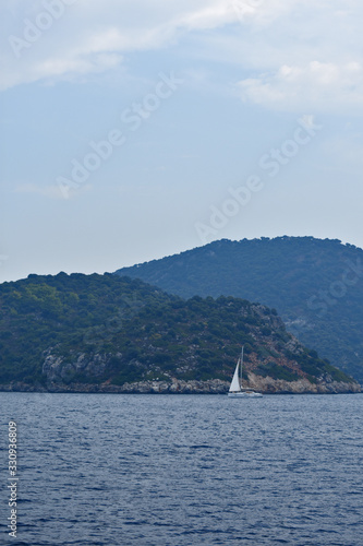 silhouettes of mountains on the Aegean sea. © Igor