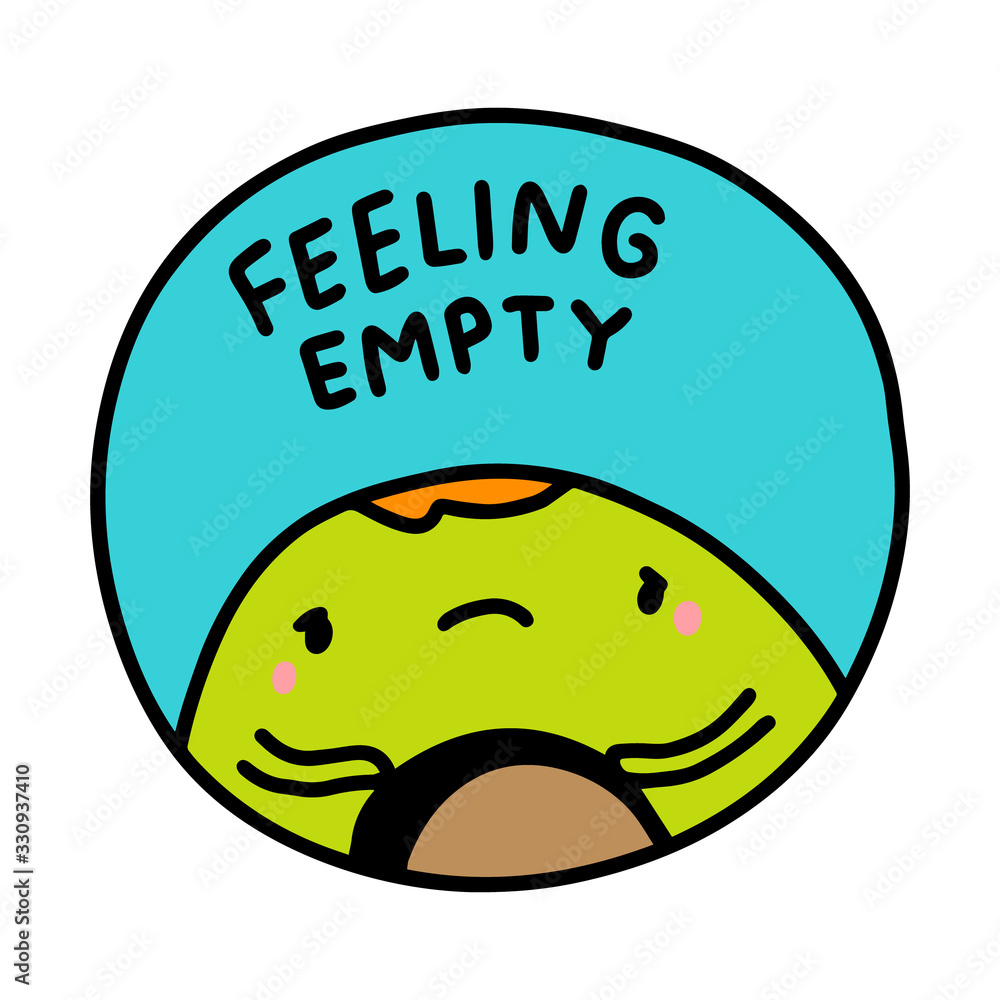 Obraz premium Felling emty hand drawn vector illustration sticker pin patch sad avocado
