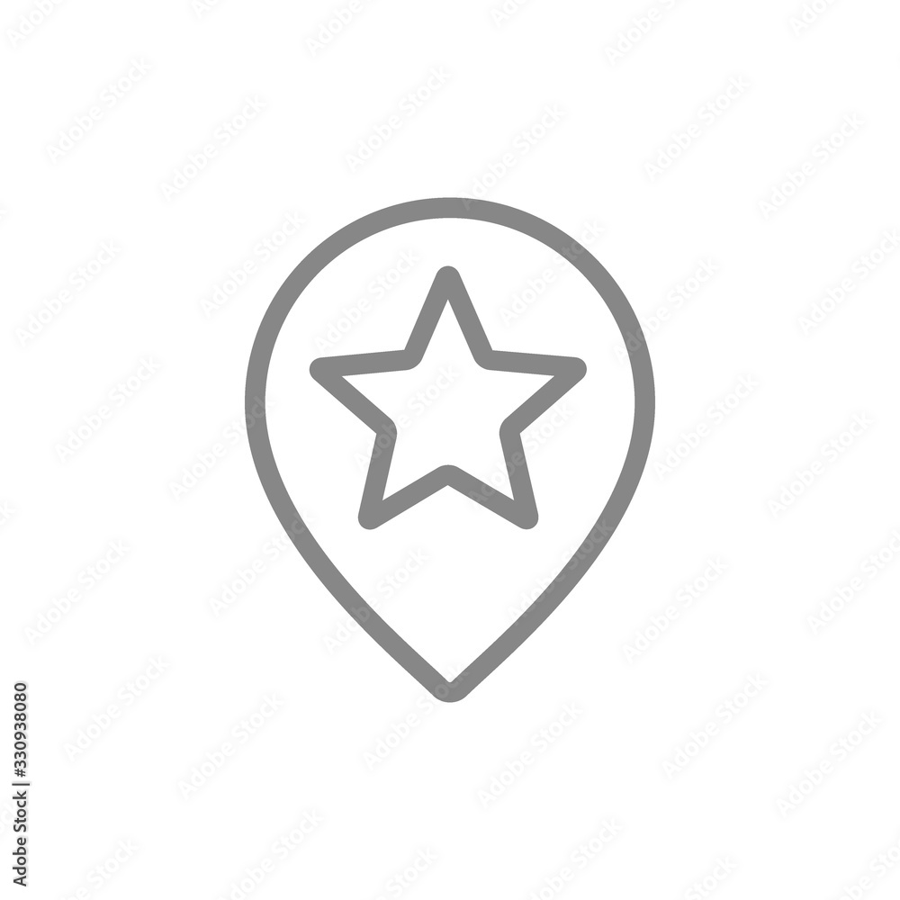 Star with location mark, favorite place line icon. Rating, add to favorites, quality control, customer review symbol Star with location mark, favorite place line icon. Rating, add to favorites, quality control, customer review symbol