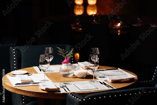 Empty glasses in luxury restaurant