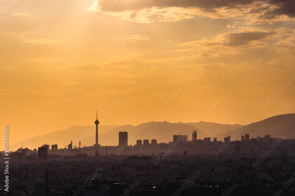 Colorful sunset of Tehran skyline.Tehran-Iran cityscape at the afternoon.