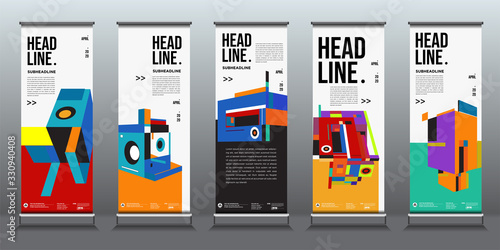 Colourful abstract geometric background for roll up banner design templates