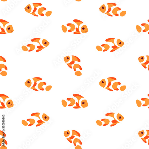 Cartoon clown fish - simple trendy seamless pattern with fish. Flat illustration. photo