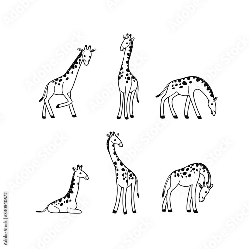 Cartoon giraffe sketch line icon. Сute animals icons set. Childish print for nursery, kids apparel, poster, postcard, pattern.
