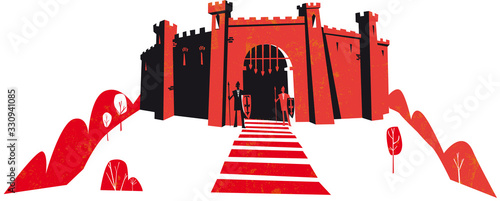 castle with fortified wall and towers, vector illustration