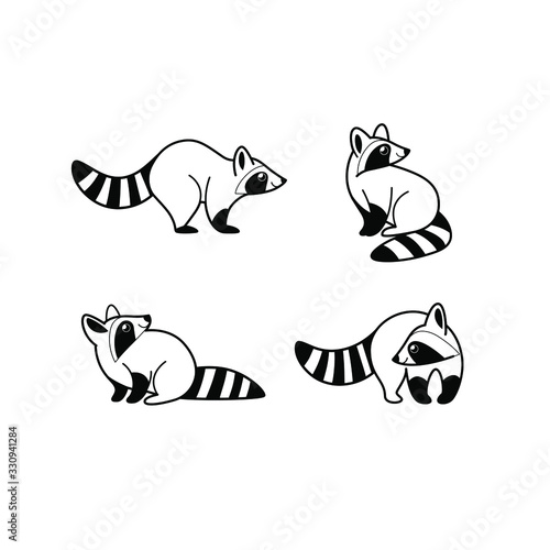 Cartoon raccoon sketch line icon. Сute animals icons set. Childish print for nursery, kids apparel, poster, postcard, pattern.