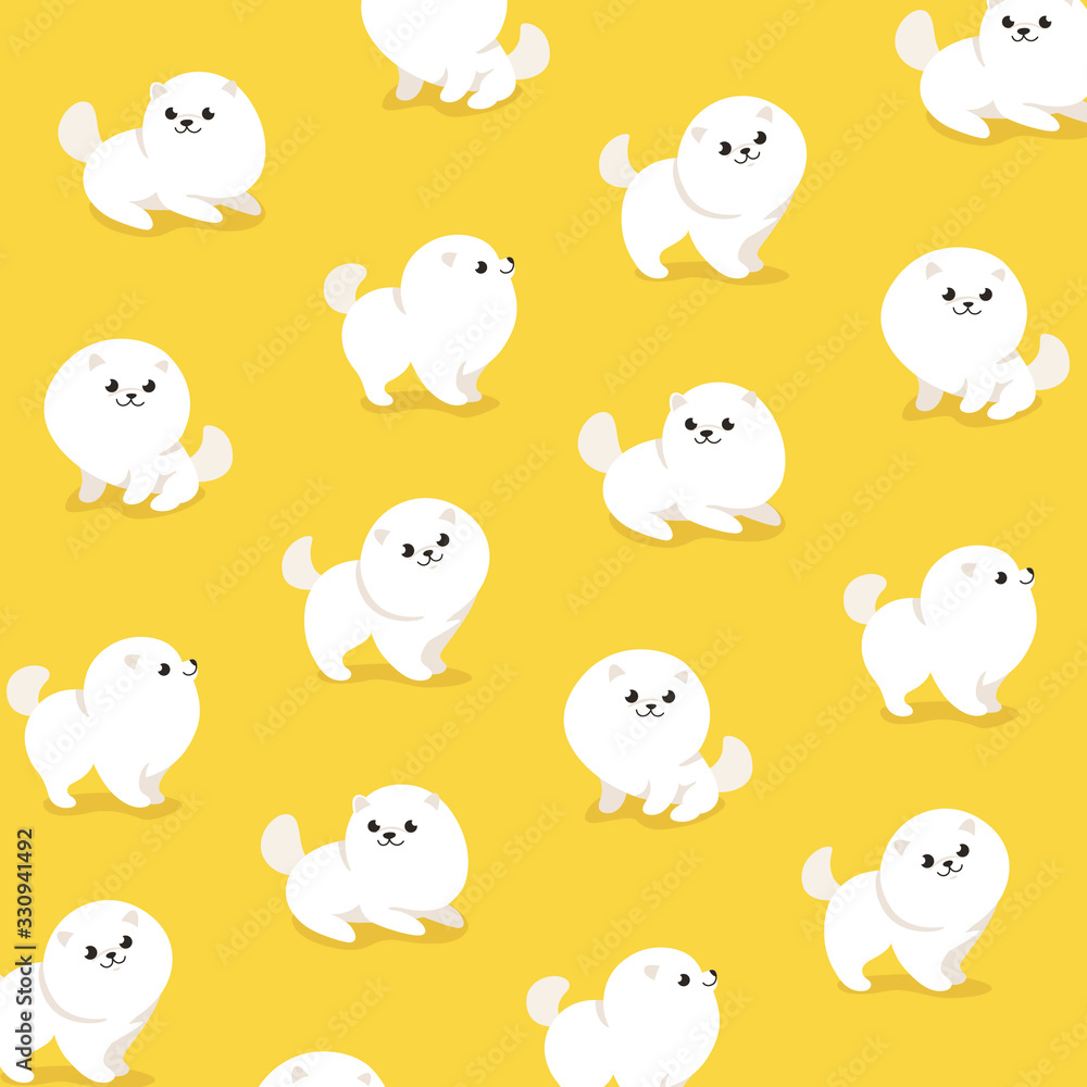 Cartoon happy spitz - simple trendy pattern with dog. Flat illustration for prints, clothing, packaging and postcards. Cartoon happy spitz - simple trendy pattern with dog. Flat illustration for prints, clothing, packaging and postcards.