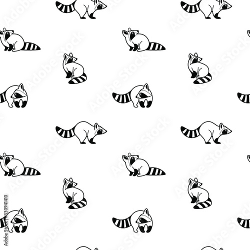 Fototapeta Naklejka Na Ścianę i Meble -  Cartoon happy character - simple trendy  seamless pattern with raccoon. Flat vector illustration.