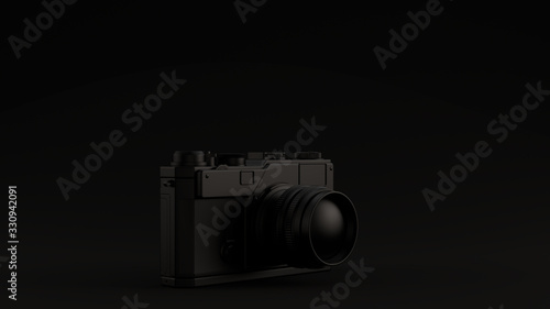 Black Vintage Camera with Adjustable Lens Black Background 3d illustration 3d render 