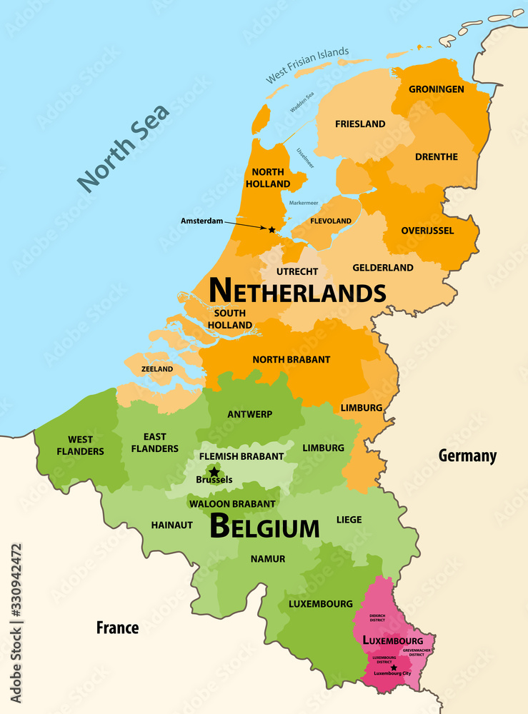 Stockvector Vector regions map of Benelux countries Belgium