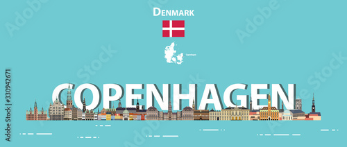 Copenhagen cityscape colorful poster. Vector illustration