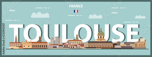 Toulouse cityscape colorful poster. Vector detailed illustration photo