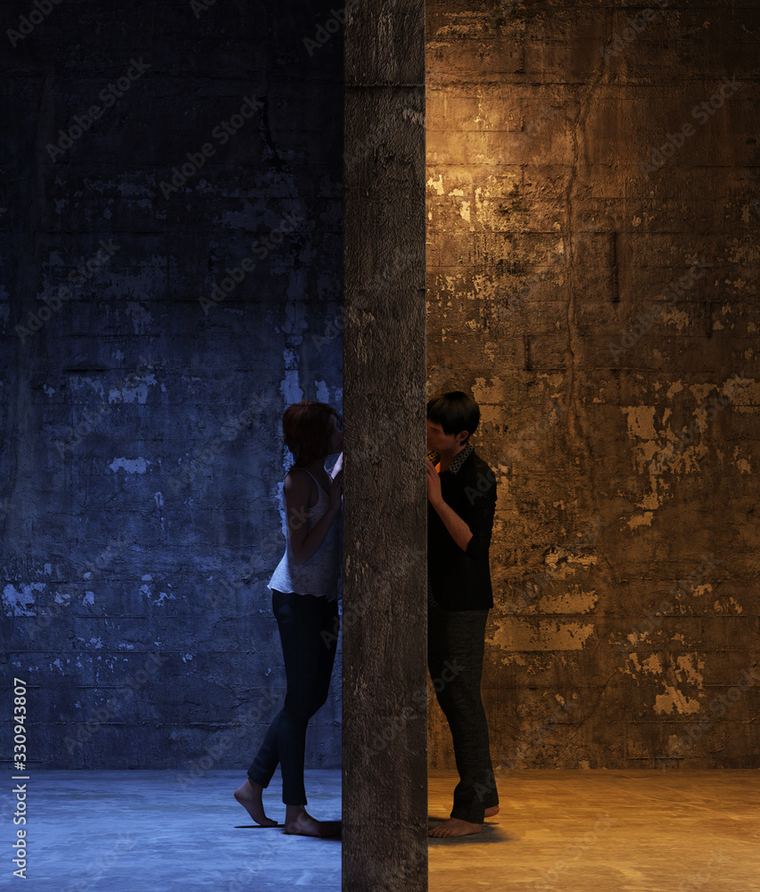 Relationship difficulties,Between the wall of love,3d rendering