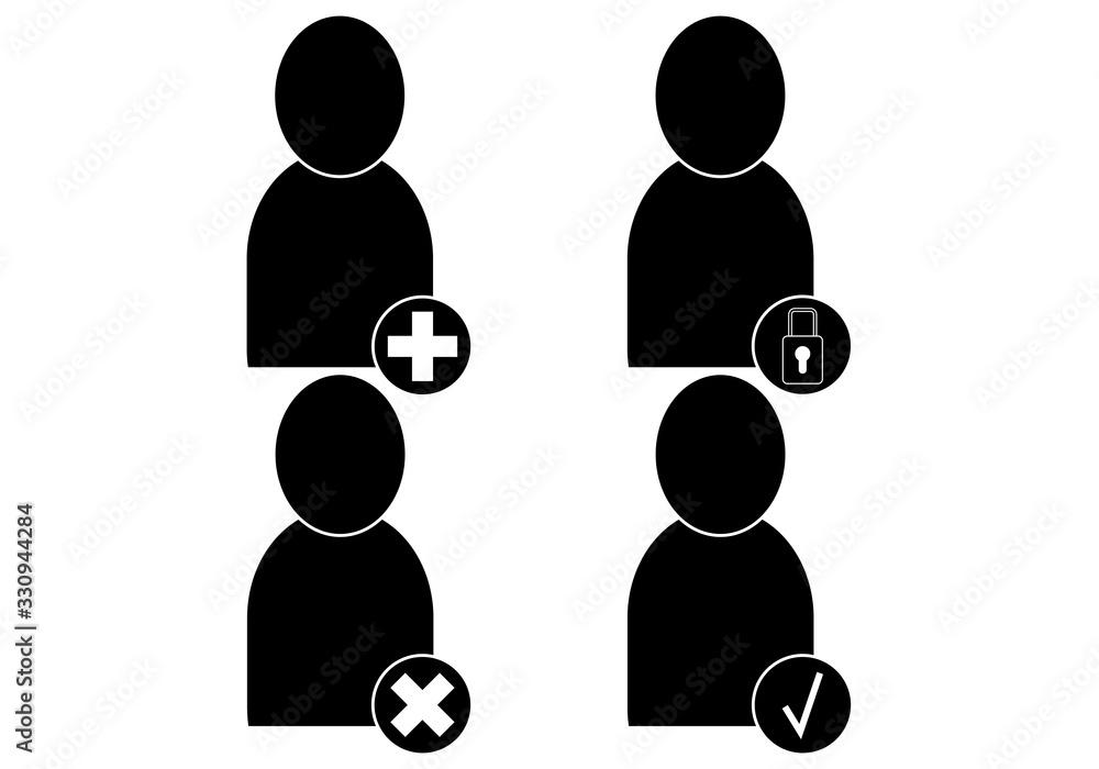 Iconos de agregar, eliminar, bloquear y aceptar usuario.