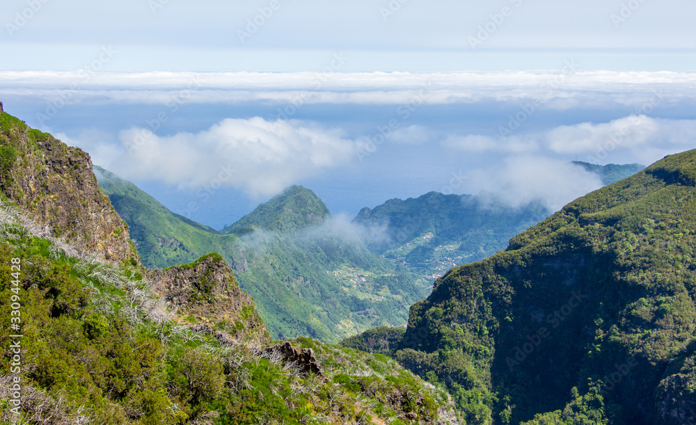 Madeira central mountains landscape ariero hiking clouds
