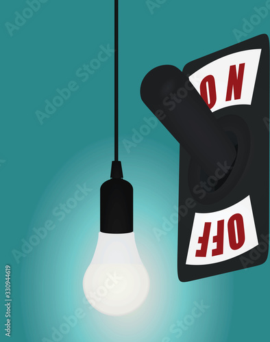 Black metallic switch with bulb. vector illustration