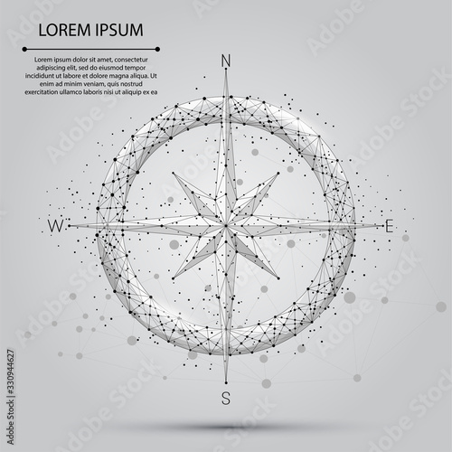 Abstract line and point compass icon. Low poly style design vector illustration