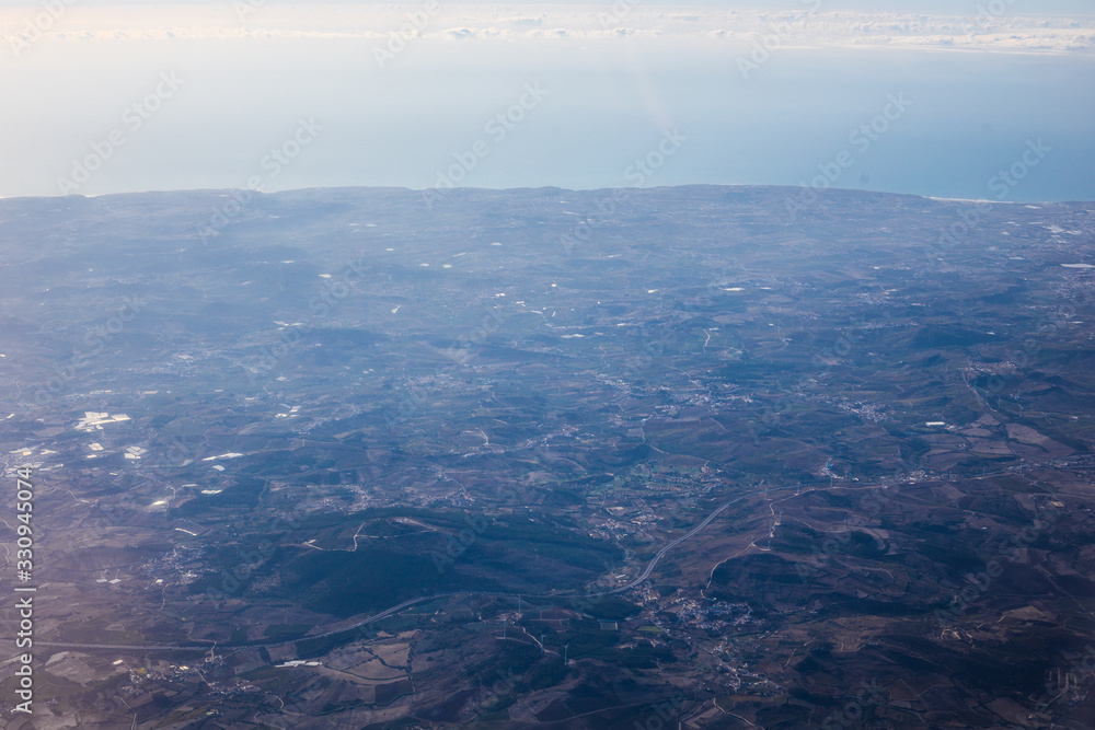 Aerial View of Portugal. View from the porthole