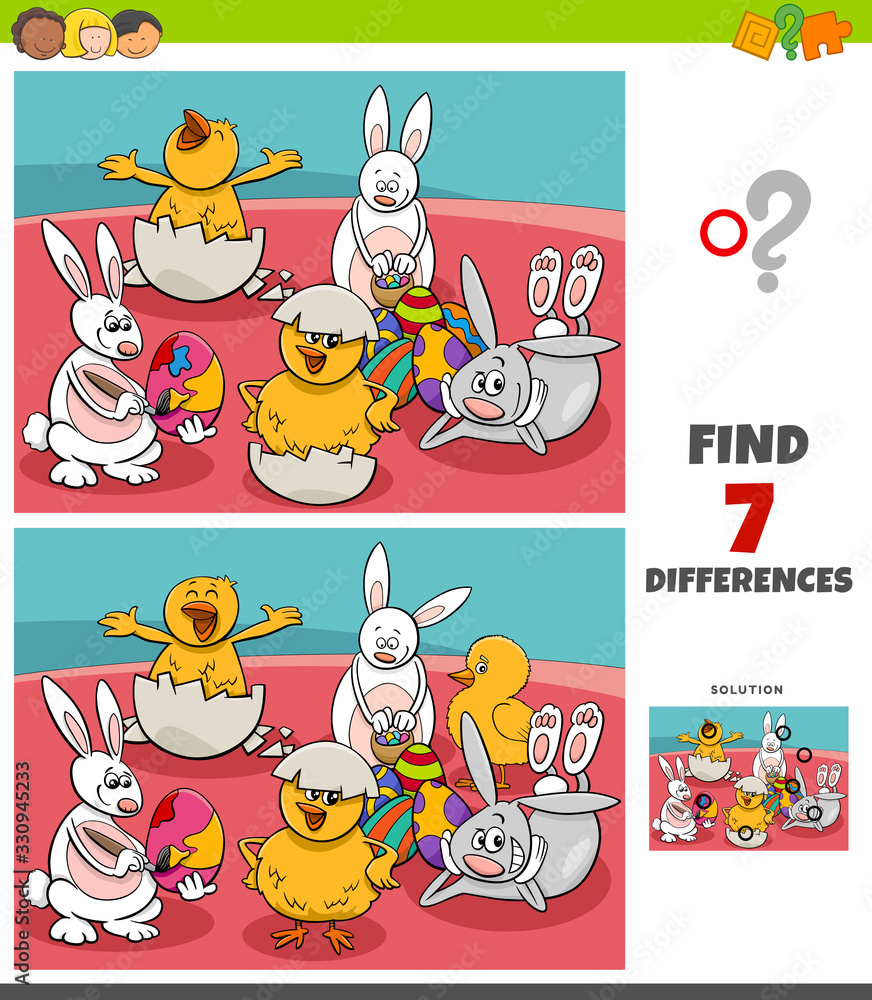 differences game with comic Easter characters differences game with comic Easter characters
